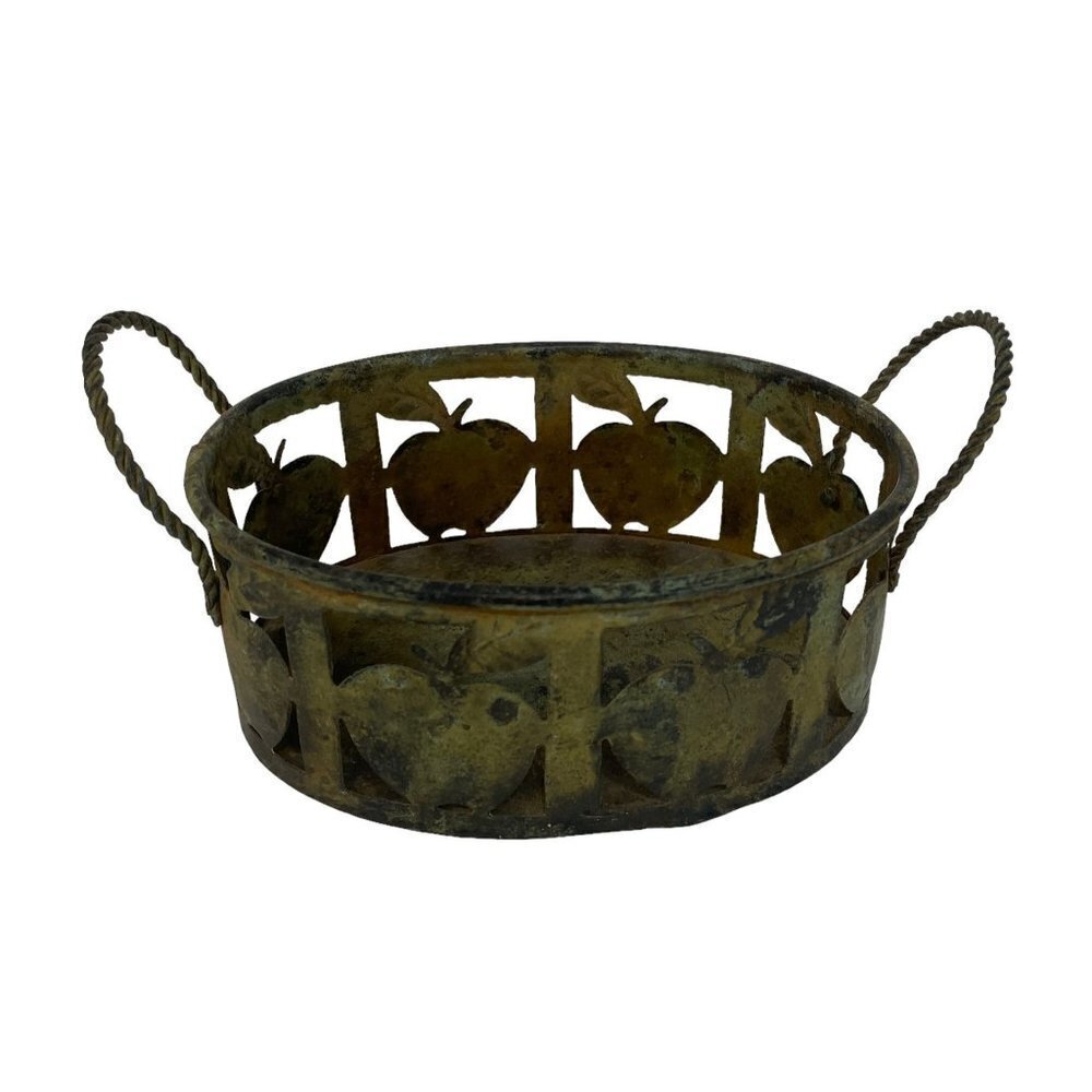 Patina Rustic Basket Apples Primitive Oval 7"‎